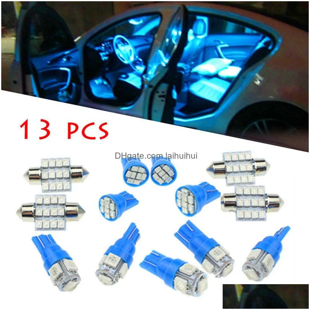 Other Car Lights 13Pcs Blue Led Tuning Interior Parts Inside Light Dome Map Door License Plate Bbs Creative Accessories Drop Deliver Dhujy