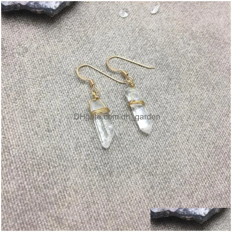 dangle chandelier natural raw quartz crystal point earrings matte fashion creative bohemia charm pendant women gifts girl beautiful