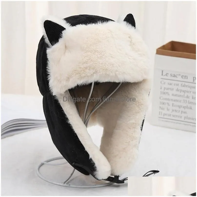 Beanie/Skull Caps Beanie/Skl Caps Winter Russian Hat Womens Warm Earmuff Thickened Earplug Cold Proof Cotton Cats Ear Hatbeanie/Skl Dr Dh6Xr