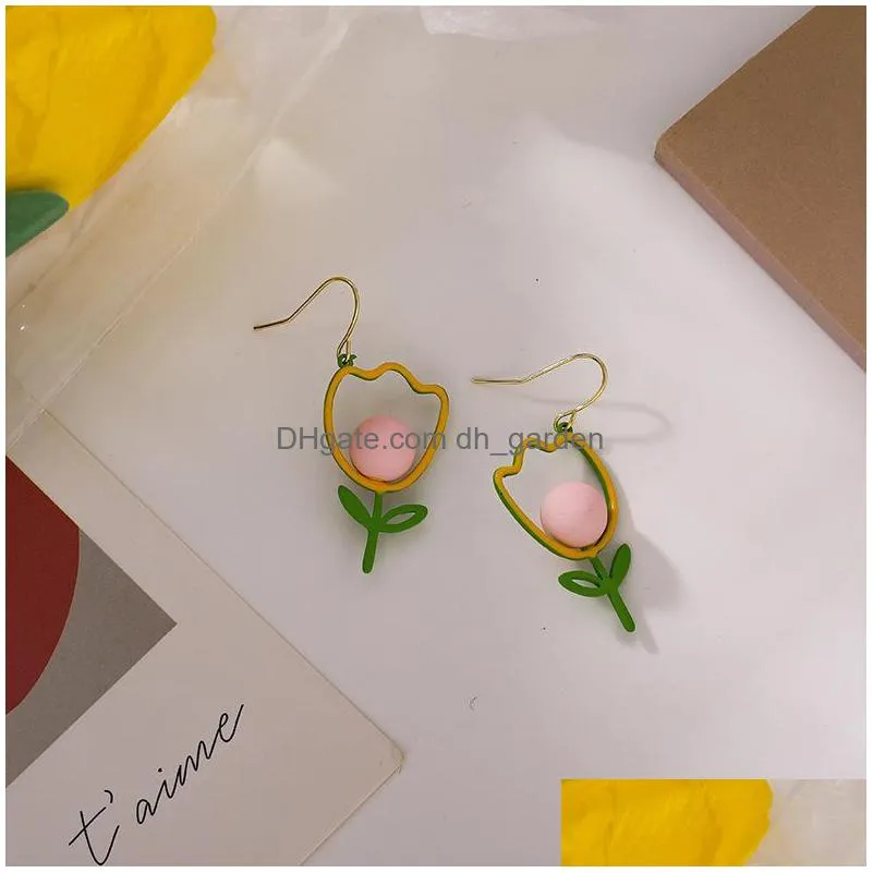 dangle chandelier vsnow korean fashion plant tulip hook earrings for women unique design hollow out green leaf jewelry pendientes
