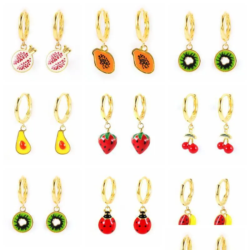 dangle chandelier aide 925 sterling silver colored enamel fruit pendant earrings summer collection strawberry avocado cherry charm