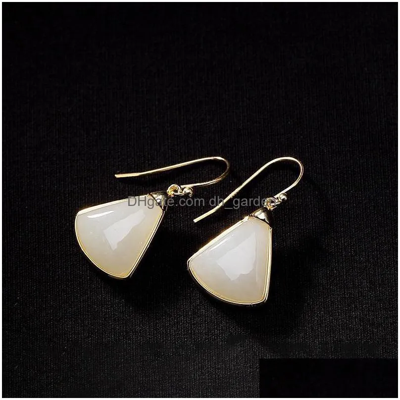 dangle chandelier designer original gilt craft natural hetian jade geometric earrings simple retro exquisite ladies silver jewelry