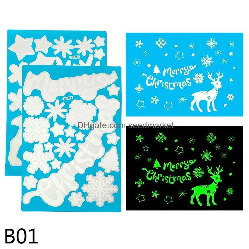 wall stickers 2pcs christmas window elk snowflake luminous for home shop ornaments xmas year decor noel gifts 220919