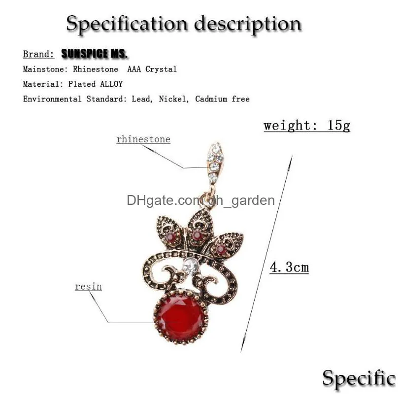 dangle chandelier bohemia vintage flower drop earrings for women antique gold color round stone turkey brand design gift 2021
