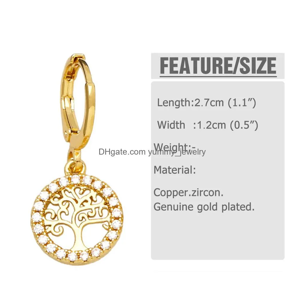 Charm Copper Zircon Cross Dangle Earrings For Women Gold Plated Hoops Cubic Zirconia Tree Of Life Jewelry Cruz Pendientes Drop Deliver Dhwby