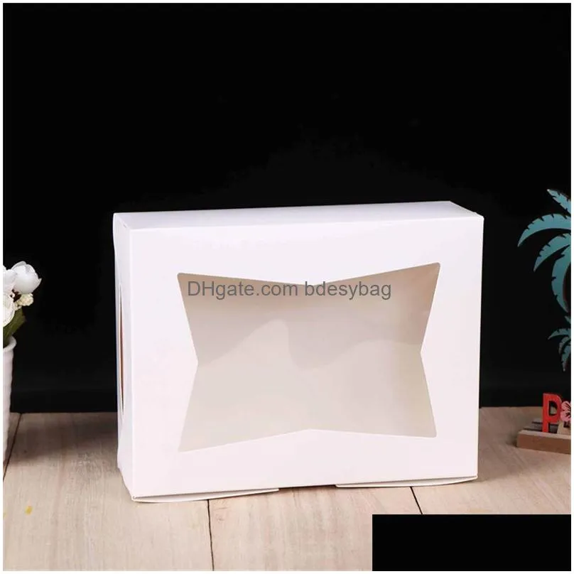 white brown kraft paper box with creative window gift box carton packaging cookie macaron boxes wedding gift boxes lx4524