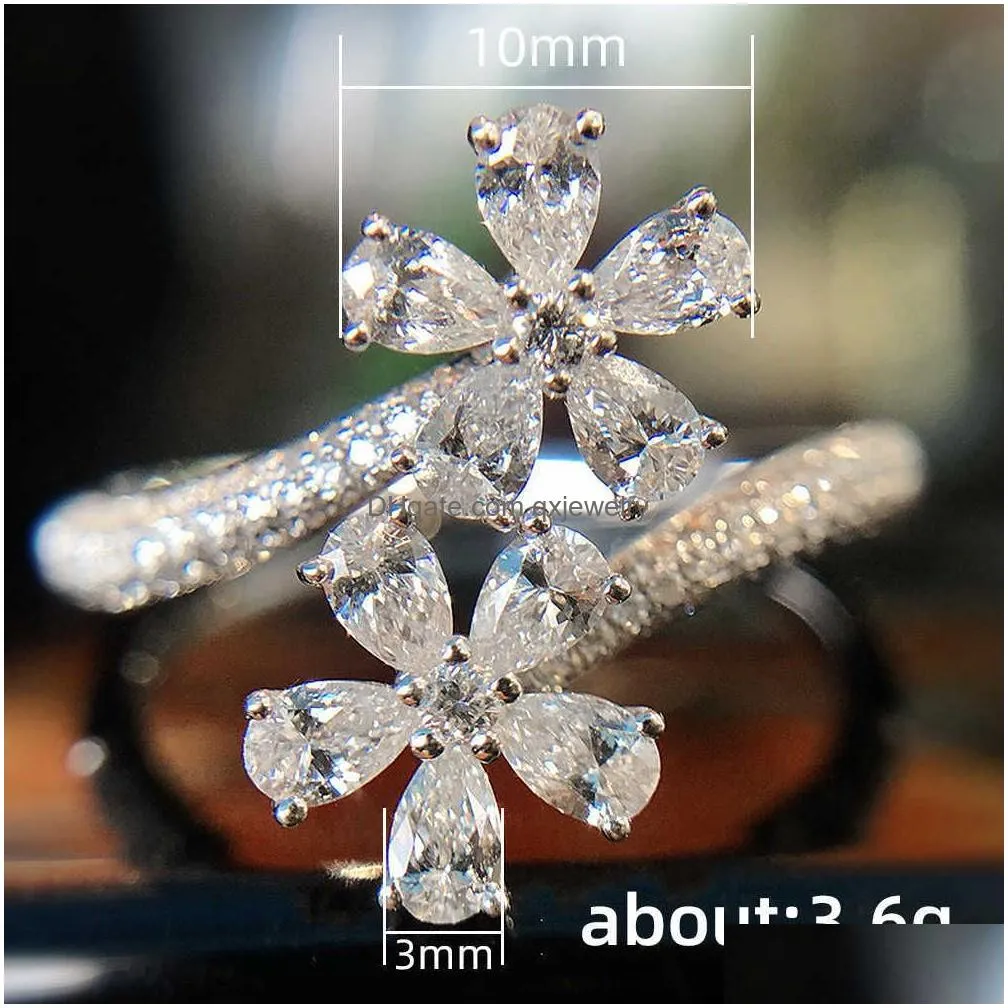 Band Rings Bling Vvs Moissanite Ring 100% 925 Sterling Designer Style Topaz Cz Fashionable Woman Fairy Flower Water Drop Pear Shaped O Dh5Um