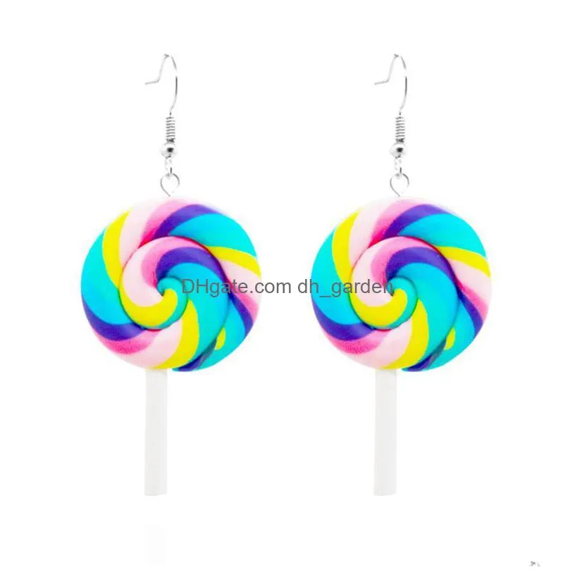 dangle chandelier earring for women soft clay rainbow lollipop drop earrings fashion jewelry custom made handmade cute girls candy