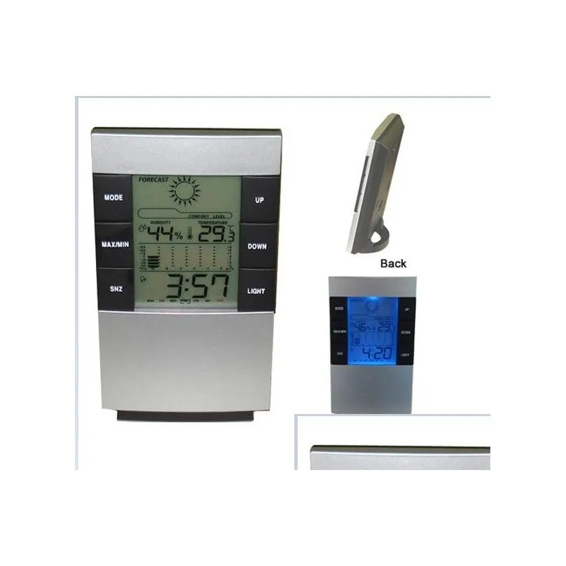 Temperature Instruments Wholesale New Digital Blue Led Backlight Temperature Humidity Meter Thermometer Hygrometer Clock 3210 Drop Del Dhuf2