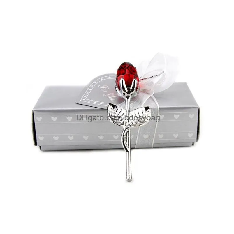 elegant transparent/red long stemmed crystal glass rose artificial flowers gift baby shower wedding favors and gifts box packaging