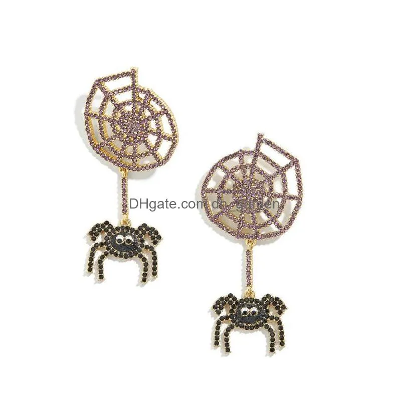 dangle chandelier beauty layer creative spider earrings cute statement rhinestone cobweb girl earring novelty 2021 trendy jewelry