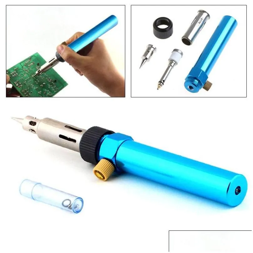 Soldering Irons & Stations Wholesale New Blue Cordless Welding Pen Burner Butane Gas Blow Torch Soldering Solder Iron Gun H210819 Drop Dh013