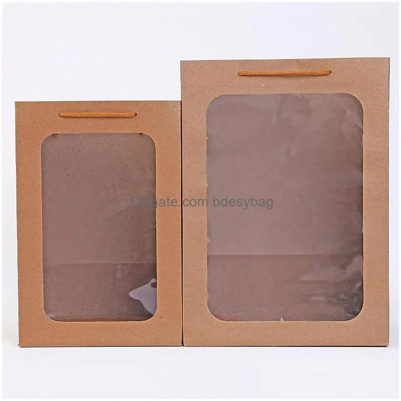 high quality colorful kraft paper bag with handle wedding party favor window paper gift bags lx2188