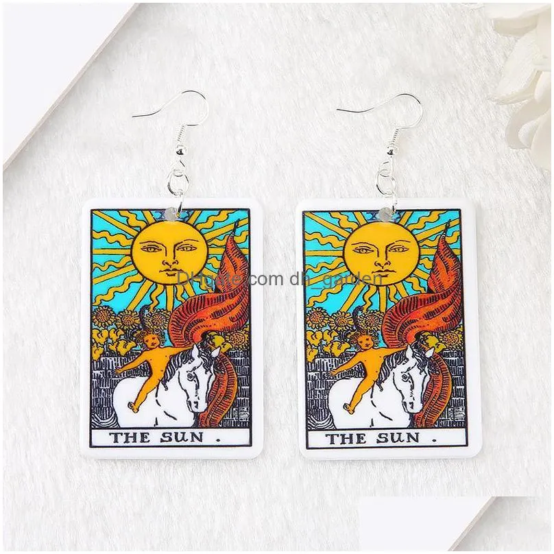 dangle chandelier 1pair tarot deck card drop earring 57x37mm flatback crafts sun moon star and lovers divination board charms fashion