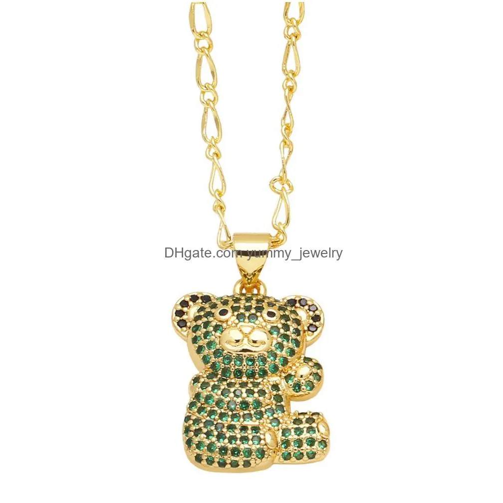 Pendant Necklaces Zircon Small White Bear Necklace For Women Copper Gold Plated Cute Animal Jewelry Collares Para Mujer Oson Drop Deli Dhlep