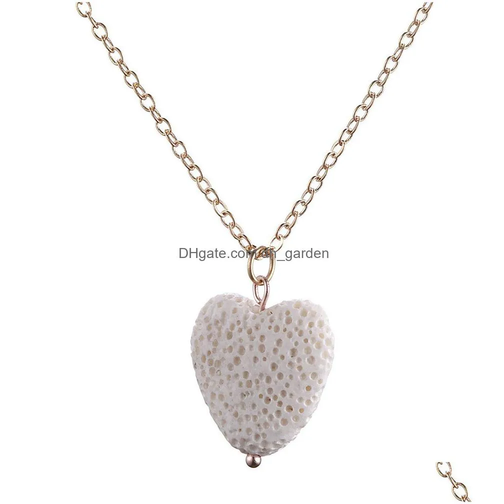 Pendant Necklaces Fashion Gold Plated 5 Colors Love Heart Lava Stone Necklace Aromatherapy Essential Oil Diffuser For Women Dhgarden Dh0Uh
