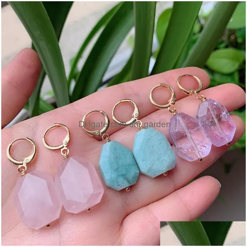 dangle chandelier healing jewelry natural quartz stone earrings for women ear loop nuggets drop amethysts amazonite citrines pink