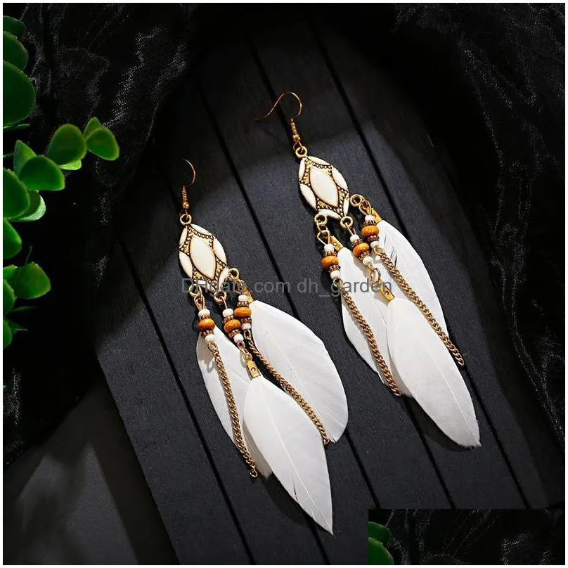 dangle chandelier 2021 summer bohemian feather tassel earrings for women ohrringe gold alloy vintage boho jewelry kolczyki