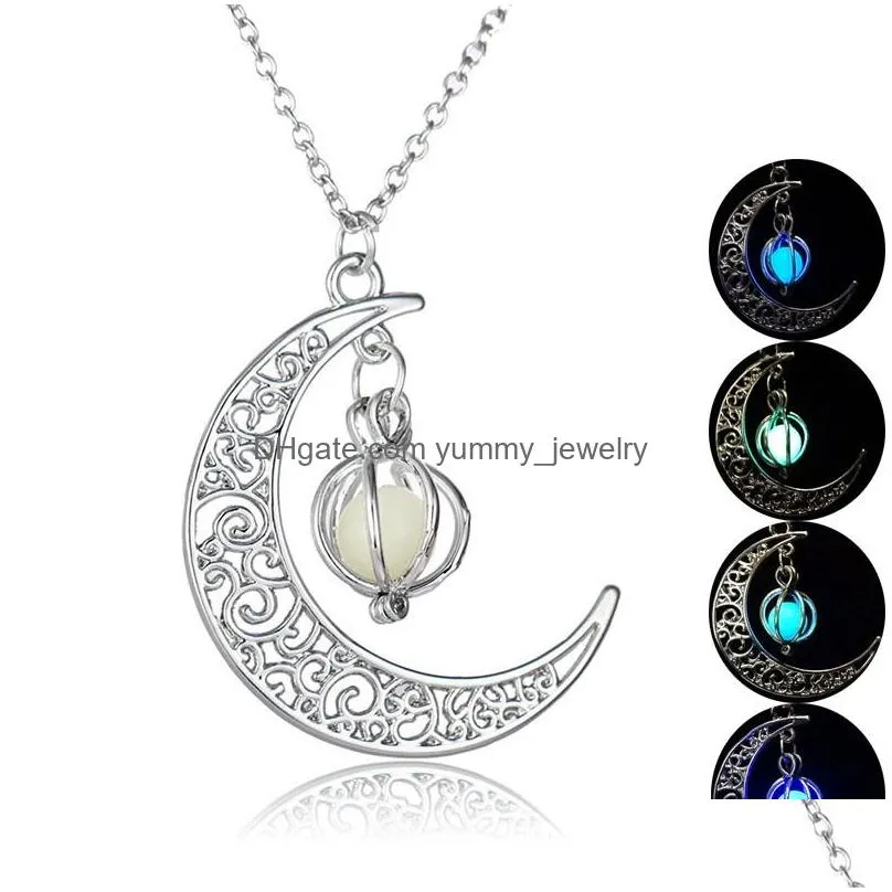 Pendant Necklaces Voleaf Colorf Luminous Series Moon Pendant Necklaces Fluorescent Glow In The Dark Trendy Jewelry For Women Vne115 Dr Dhuka