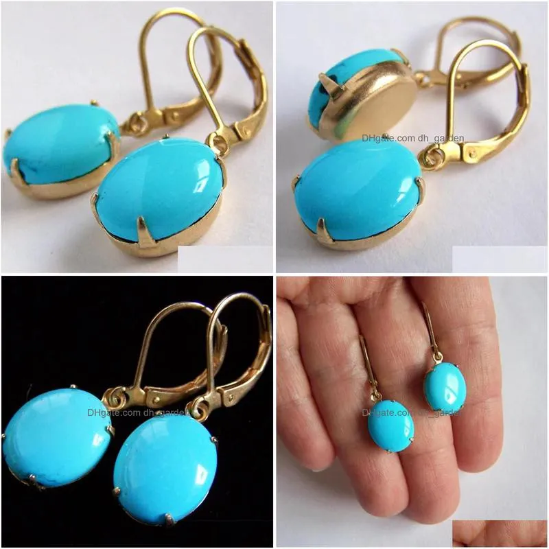 dangle earrings chandelier trendy oval inlaid turquoise vintage gold color metal personality drop for women jewelrydangle kirs22
