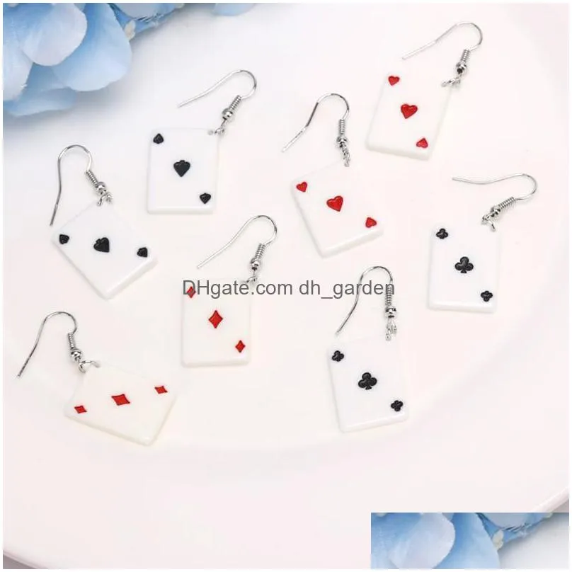 dangle chandelier 1pair acrylic funny poker card earrings spades playing jewelry nice birthday gift personality car