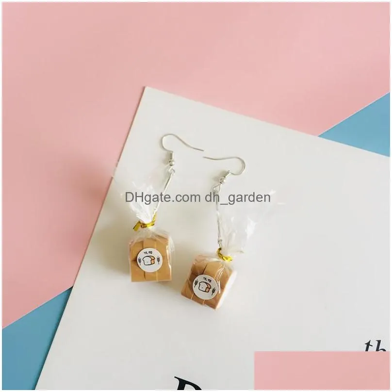 dangle earrings chandelier funny lovely simulation bread drop creative mini packaged square toast do you have breakfast fashion