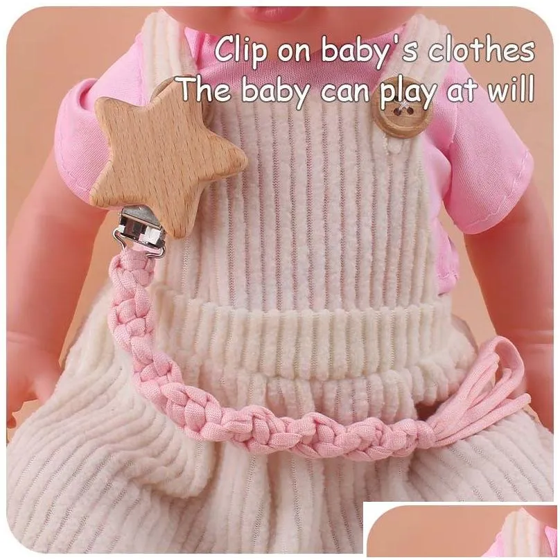 Pacifier Clip Chain Holder Beech Star Wooden Clips Teether Toy for Baby Chew Rattles Newborn Nursing Accssories