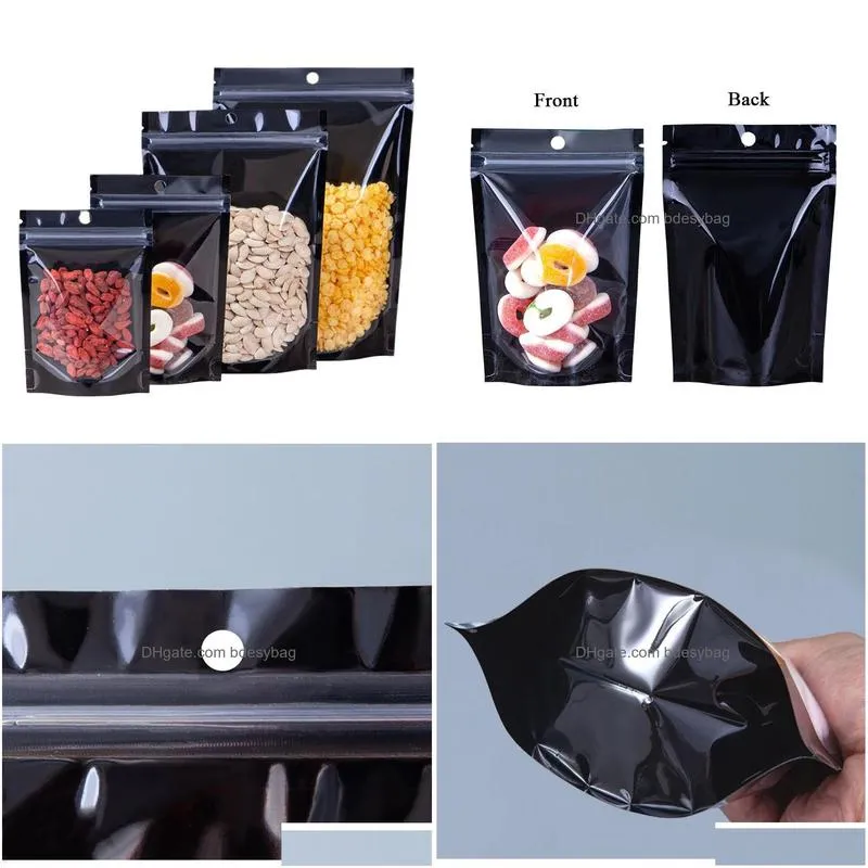 black/transparent plastic mylar foil self seal stand up pouches dried food bean powder storage aluminum foil bag lx5110