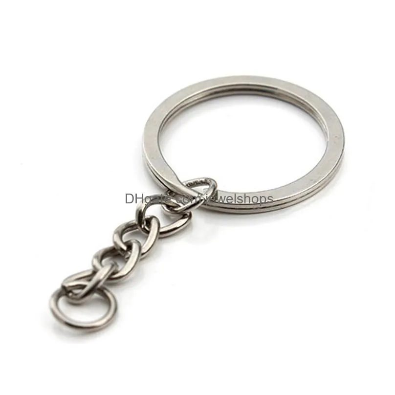 Key Rings 28Mm Gold Key Ring Keychain Round Split Rings With Short Chain Rhodium Bronze Keyrings Women Men Diy Jewelry Making Chains D Dhzsc