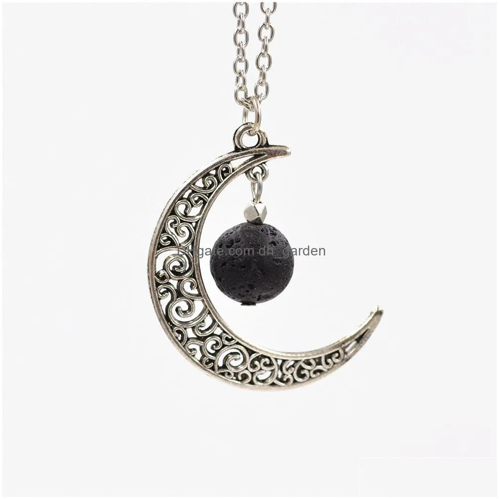 Pendant Necklaces 5 Styles Natural Black Lava Stone Necklace Sier Color Aromatherapy Essential Oil Diffuser For Women Jewelr Dhgarden Dhppw