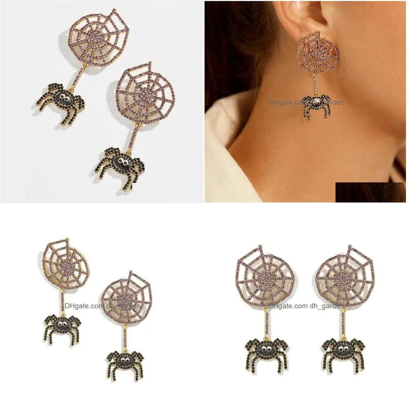 dangle chandelier beauty layer creative spider earrings cute statement rhinestone cobweb girl earring novelty 2021 trendy jewelry