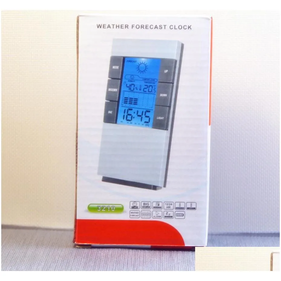 Temperature Instruments Wholesale New Digital Blue Led Backlight Temperature Humidity Meter Thermometer Hygrometer Clock 3210 Drop Del Dhuf2