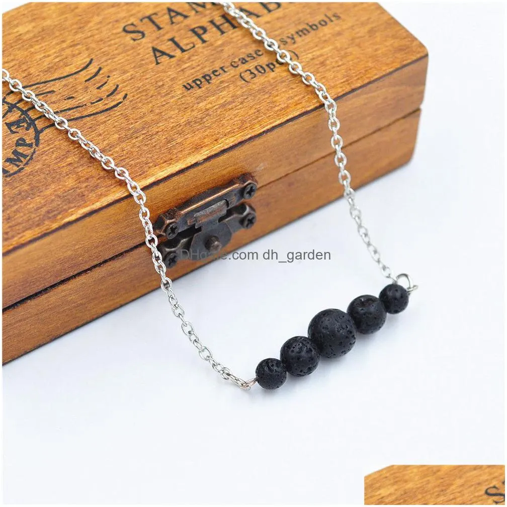 Pendant Necklaces 5 Styles Natural Black Lava Stone Necklace Sier Color Aromatherapy Essential Oil Diffuser For Women Jewelr Dhgarden Dhppw