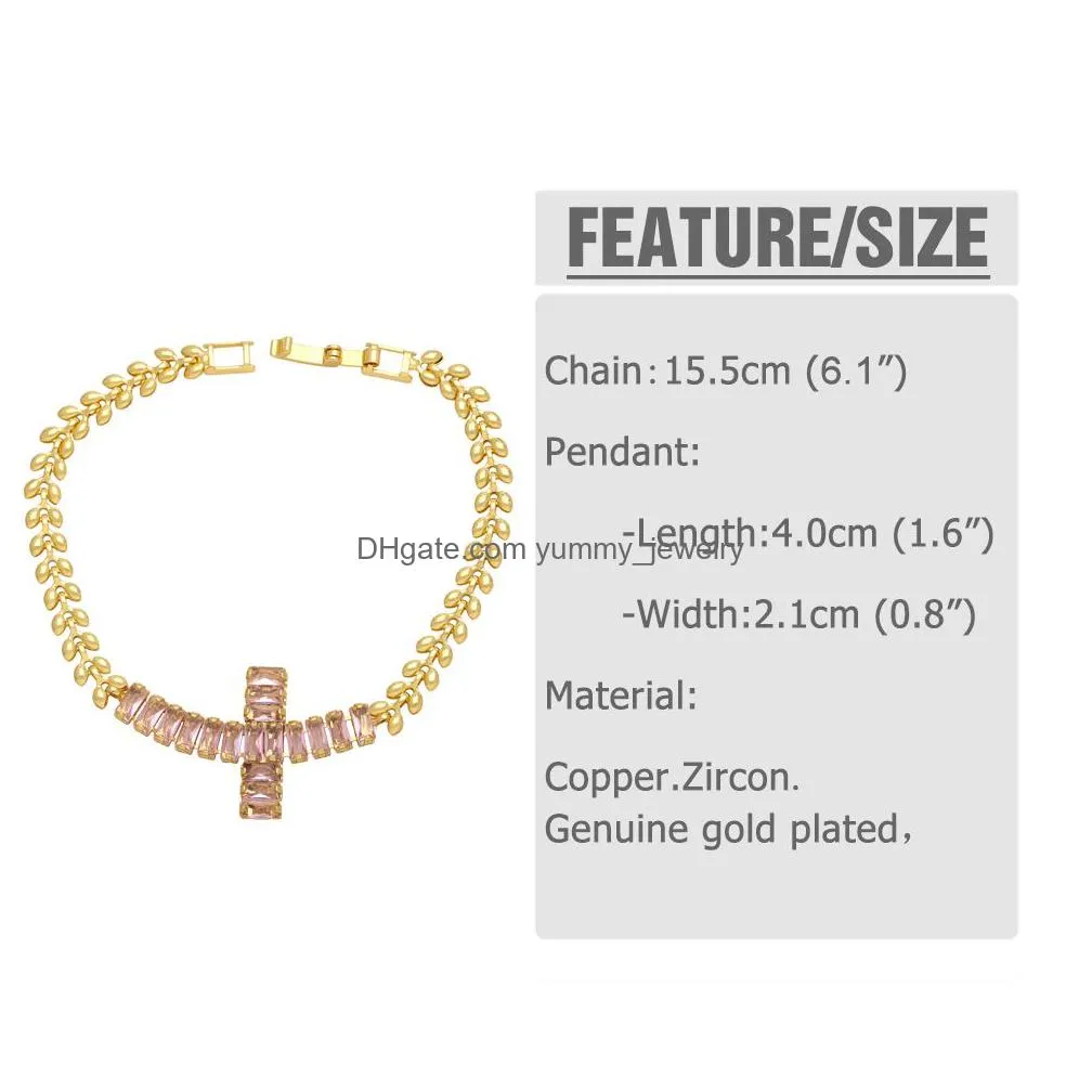 Charm Bracelets Gold Plated Leaf Chain Cross Bracelets For Women Mticolor Cz Crystal Charm Protection Jewelry Brtc13 Drop Delivery Jew Dhi8P