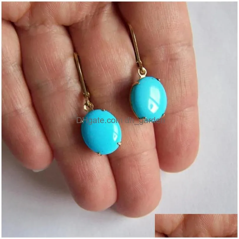 dangle earrings chandelier trendy oval inlaid turquoise vintage gold color metal personality drop for women jewelrydangle kirs22