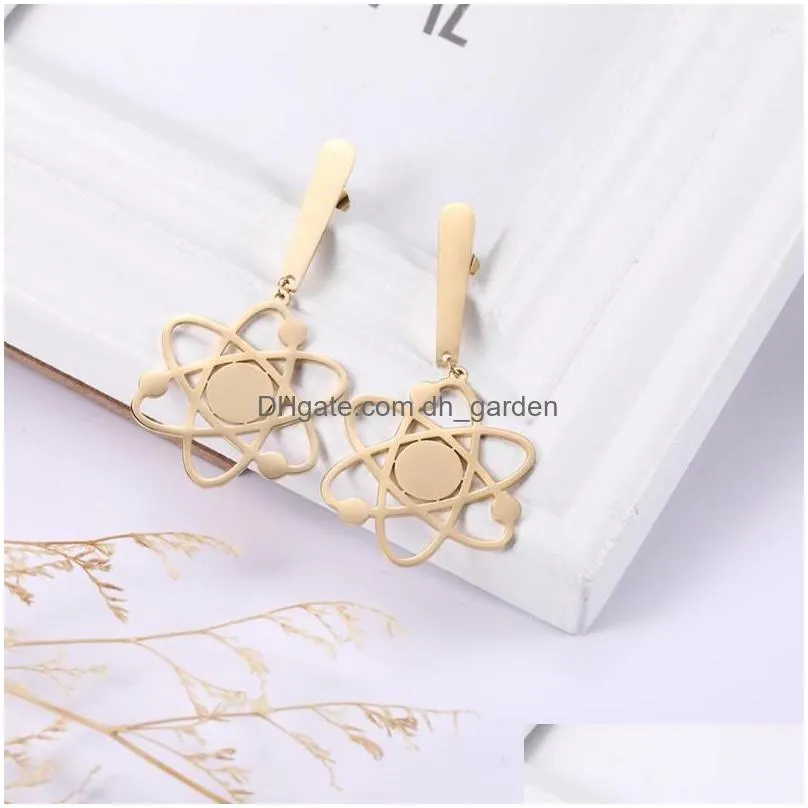 dangle earrings atom pendant drop the bigbang theory physics chemistry stainless steel black gold color earring gift for women