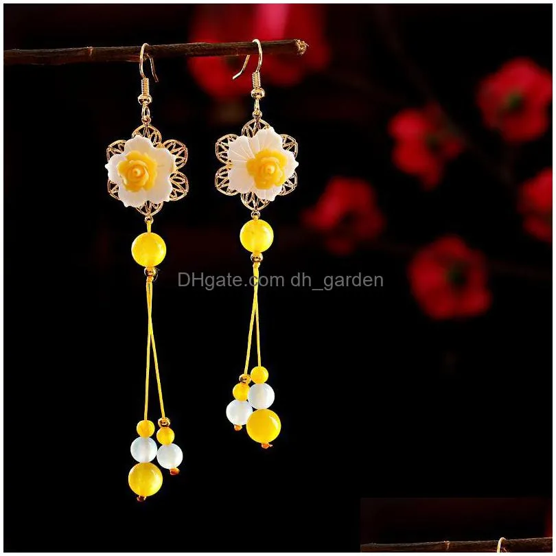 dangle chandelier pendant long earrings for women hanfu chinese flower earring piercing unusual ancient ethnic original ear drop jewelry