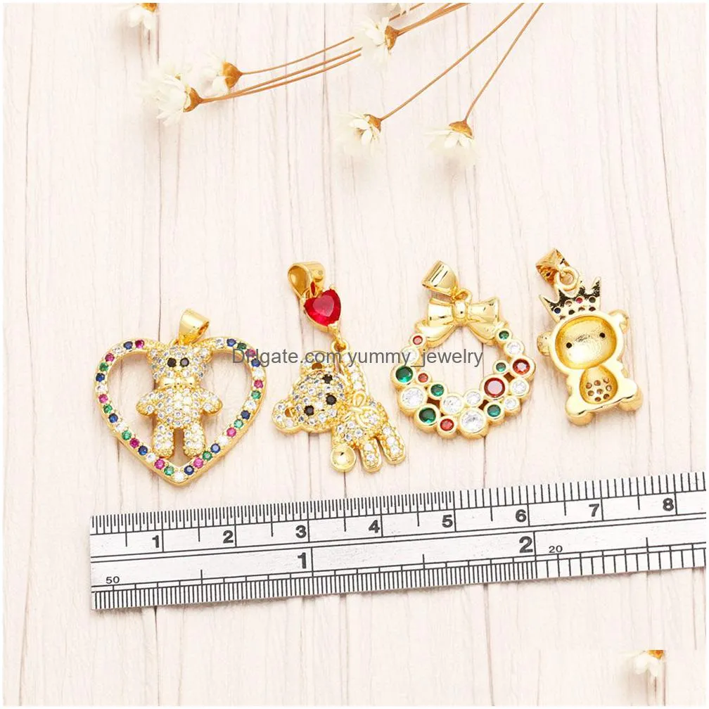 Charms Rainbow Crystal Heart Necklace Pendant Copper Gold Plated Cute Bear Diy Handmade Jewelry Making Supplies Pdtb125 Drop Delivery Dhwt9