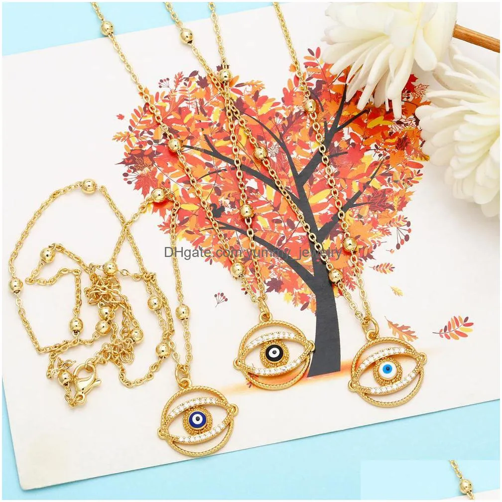 Pendant Necklaces Voleaf Blue Evil Eye Necklaces For Women Crystal Gold Plated Pendant Greek Turkish Jewelry Wholesale Vne107 Drop Del Dh70C