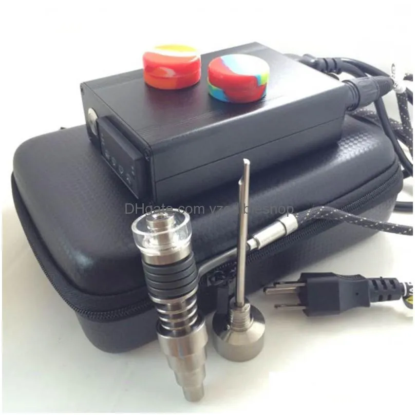 titanium enail electric dab nail pid temperature controller box e nail dnail kit wax vaporizer 10mm 16mm 20mm oil rig dabber glass