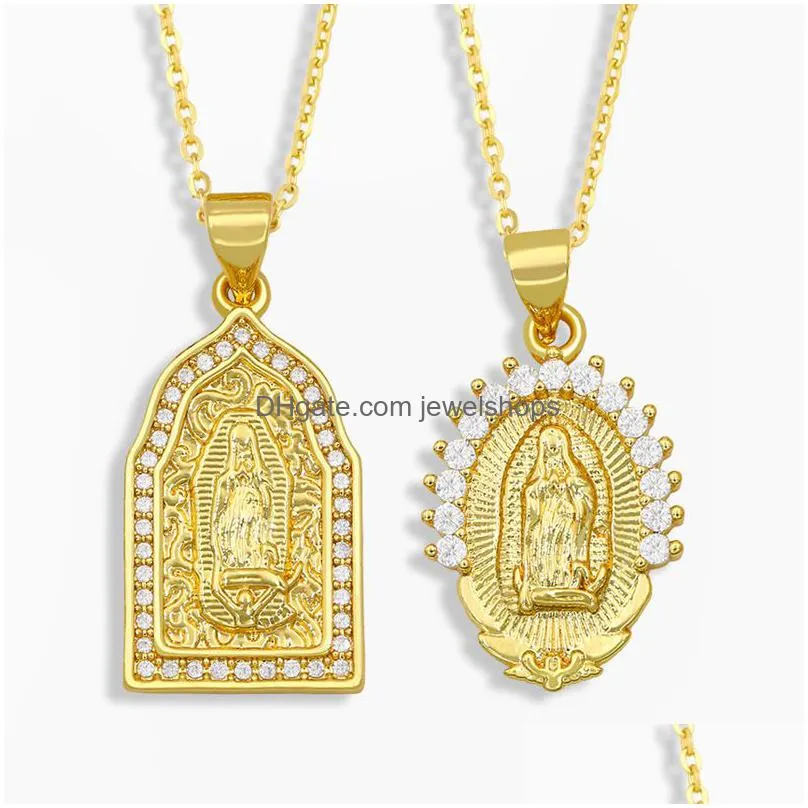 Pendant Necklaces Relius Virgin Mary Pendant Necklace Women 18K Gold Plated Iced Out Link Chain Necklaces Copper Colorf Cubic Zirconia Dhq5N