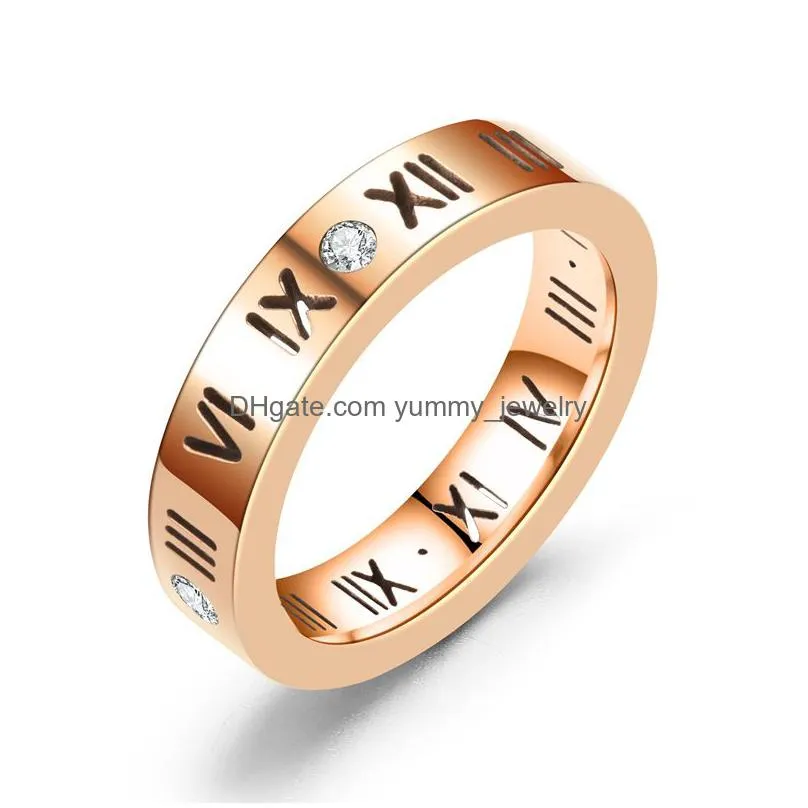 Couple Rings Voleaf Roman Numeral Rings For Women Zircon Stainless Steel Fashion Gold Plated Couple Jewelry Vrg110 Drop Delivery Jewel Dhhxt