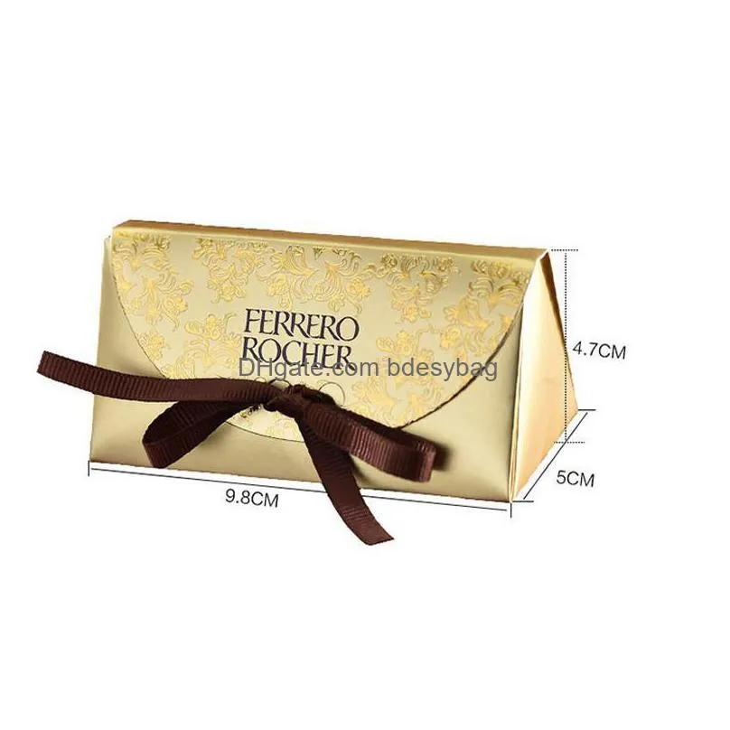 luxury gold paper candy boxes chocolate box for guest wedding favor gift sweet box with ribborns lx0725