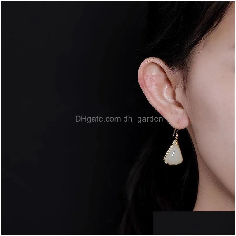 dangle chandelier designer original gilt craft natural hetian jade geometric earrings simple retro exquisite ladies silver jewelry