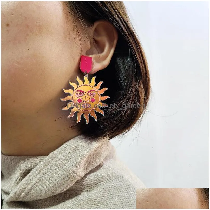 dangle chandelier 2021 cool 3d sun human face earrings colorful laser acrylic earring drop long big flower for women jewelry