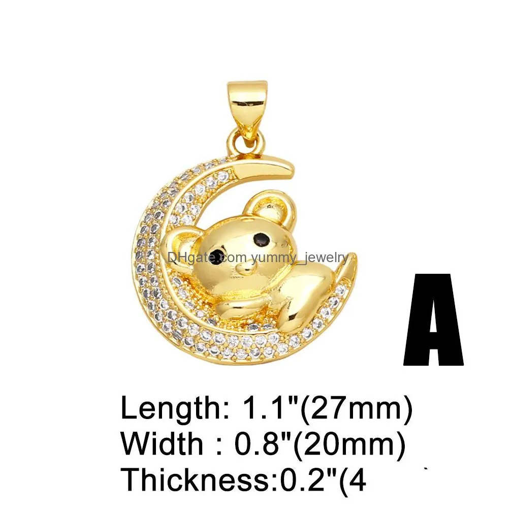 Charms Brass Cute Bear Pendant For Necklace Copper Gold Plated White Crystal Moon Animal Jewelry Making Component Pdtb110 Drop Deliver Dhaw9