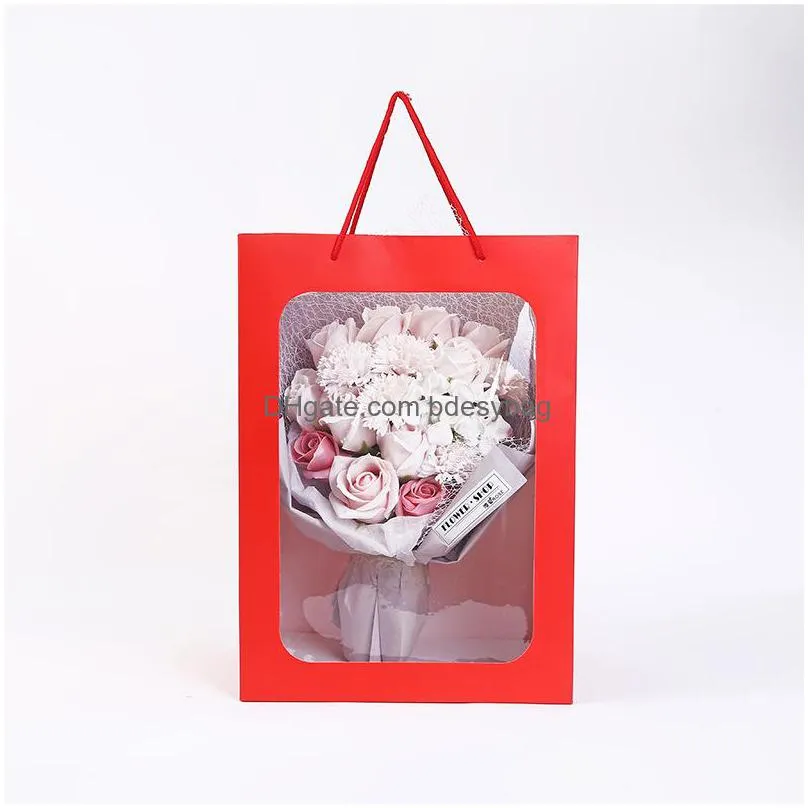 high quality colorful kraft paper bag with handle wedding party favor window paper gift bags lx2188