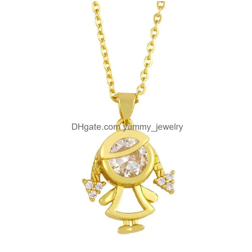 Pendant Necklaces Voleaf 2023 Brass Cute Boy And Girl Pendant Necklaces For Child Gold Plated Charm Zircon Sweet Jewellry Family Gift Dhm6X