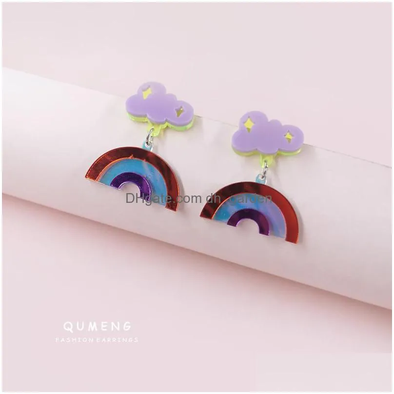 dangle chandelier 2021 korean trendy lovely geometric acrylic cute rainbow cloud sweet girl earrings glitter statement lady party