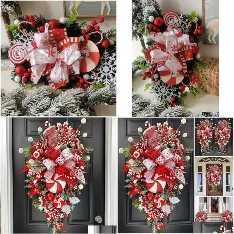 Christmas Decorations Christmas Decorations Wreath Candy Cane Artificial Window Door Hanging Garlands Rattan Home Decoration 2023New Y Dhuc7